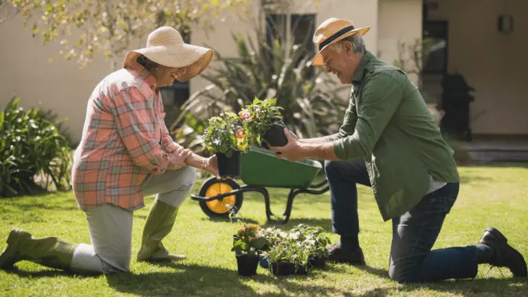 man and woman gardening, protected with final expense insurance